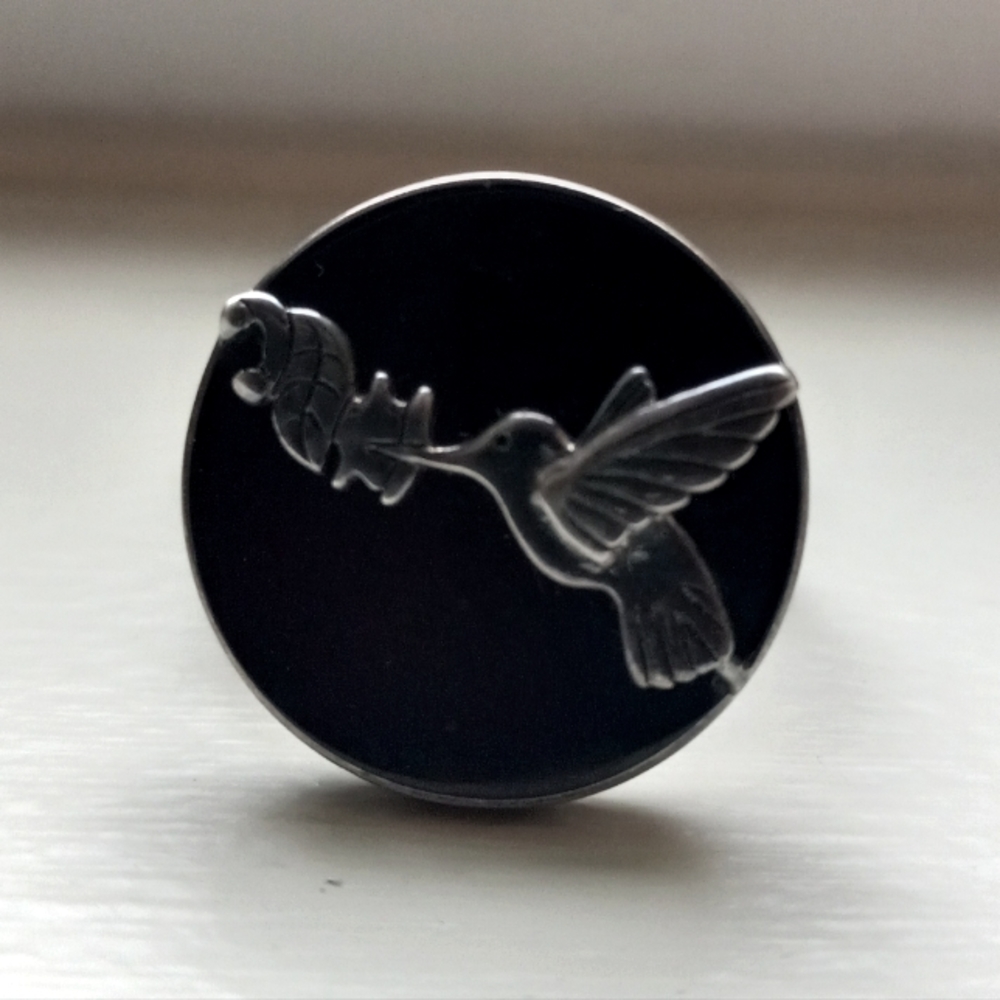 Vintage 925 Silver and Genuine Onyx Men's Hummingbird Ring